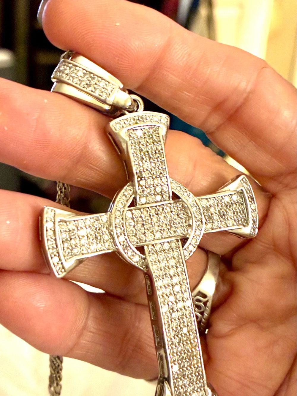 VINTAGE CZ Pavé Cross Pendant Necklace in Silver Tone